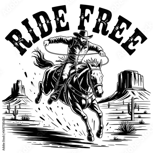 Ride Free A Western illustration T-shirt Design
