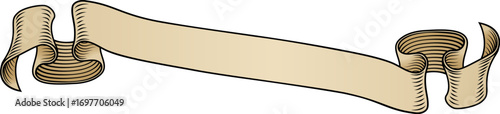 Scroll banner ribbon parchment band in an old vintage woodcut etching style.