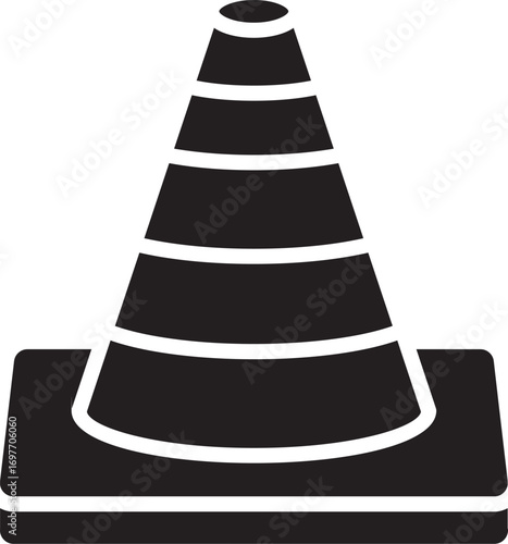 traffic cone silhouette vector. black and white silhouette of a traffic cone vector on white background. Traffic cone for safety and awareness. 