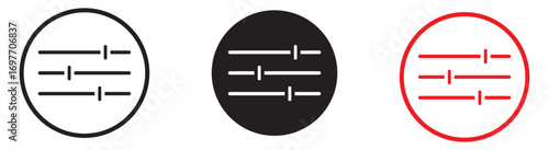 Settings sliders icon.  sliders icon vector outline set illustration sign. set of Black and white media control icons vector with transparent PNG background, multimedia interface buttons including pla
