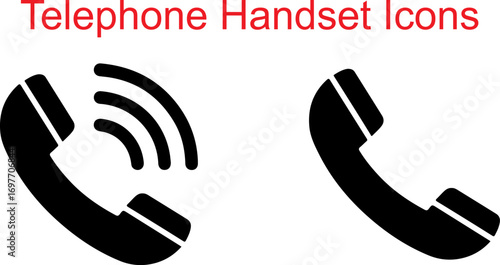 Two black telephone handset icons on a white background