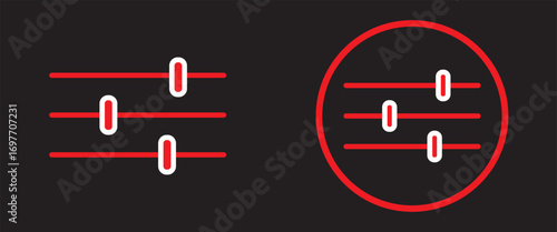 Settings sliders icon.  sliders icon vector outline set illustration sign. set of Black and white media control icons vector with transparent PNG background, multimedia interface buttons including pla