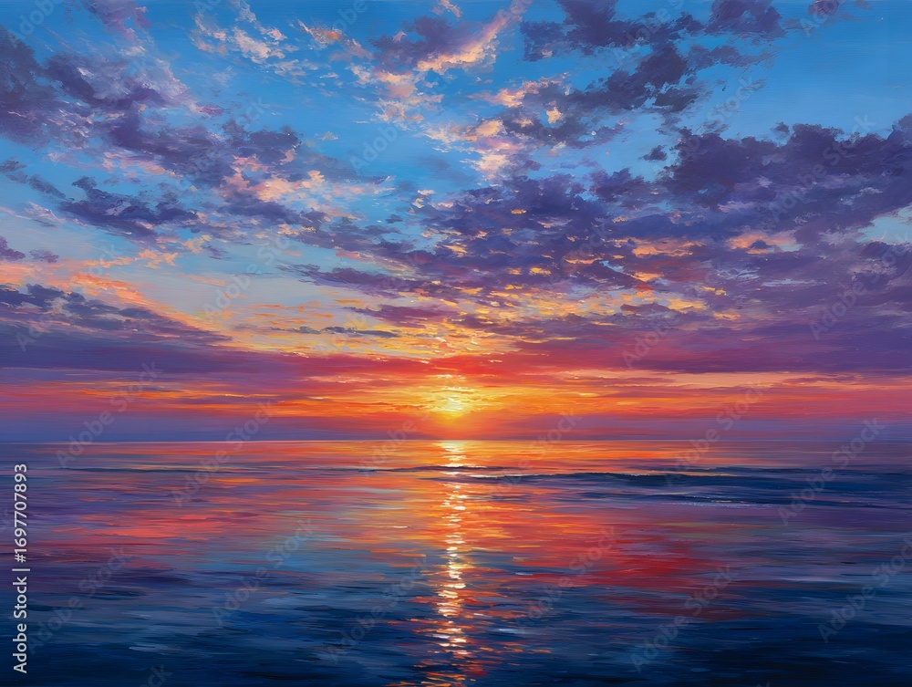 Fototapeta premium Ocean Sunset with Colorful Clouds