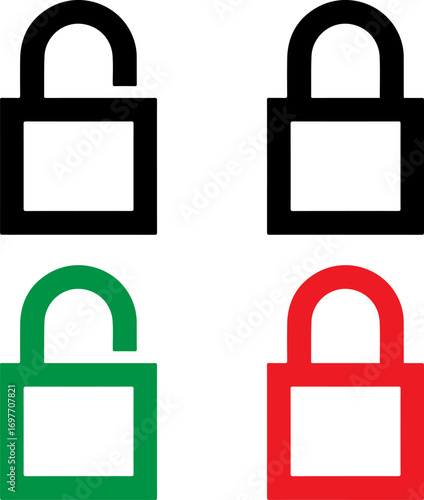 Four padlock icons showing open and closed states in different colors