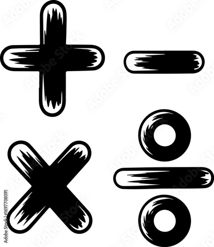 Black hand drawn mathematical symbols plus minus multiply divide