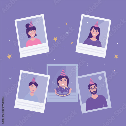 Cute Cartoon People Birthday Invitation – Polaroid Photo Design