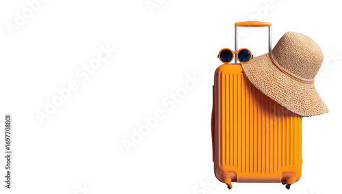 Orange suitcase with straw hat and sunglasses (3)