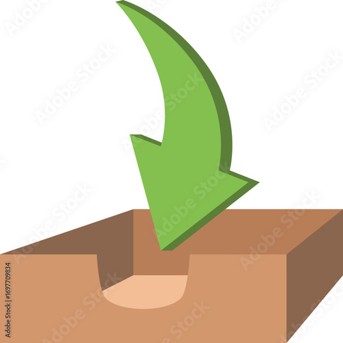 Inbox icon with green arrow pointing into a brown tray, symbolizing receiving, storage, and downloading. Perfect vector for email, communication, and business design. Editable graphic for workflow