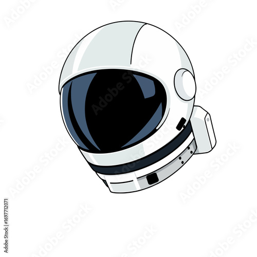 Shiny astronaut helmet vector with metallic finish and visor. Ideal for space missions, exploration, and science technology concepts.