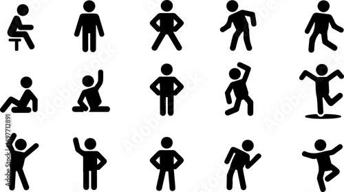 Collection of diverse human poses and actions in silhouette
