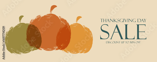 Thanksgiving Sale commercial background with color brush stroke pumpkins for Holiday Season shopping promotion and sales advertising. Vector illustration.