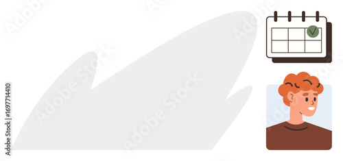 Smiling person next to marked calendar symbolizes planning, time management, goal tracking, appointments, reminders, scheduling, and personal productivity. Ideal for organization, task completion
