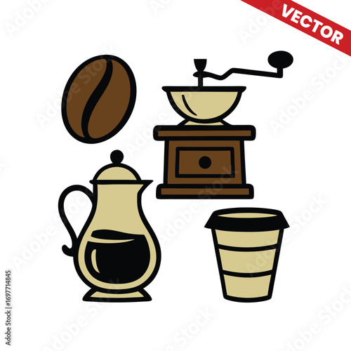 Coffee Beans and Brewing Tools for a Perfect Cup vector illustration