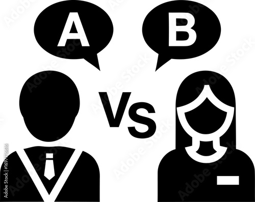 Two people talking debate versus opposed ideas communication icon
