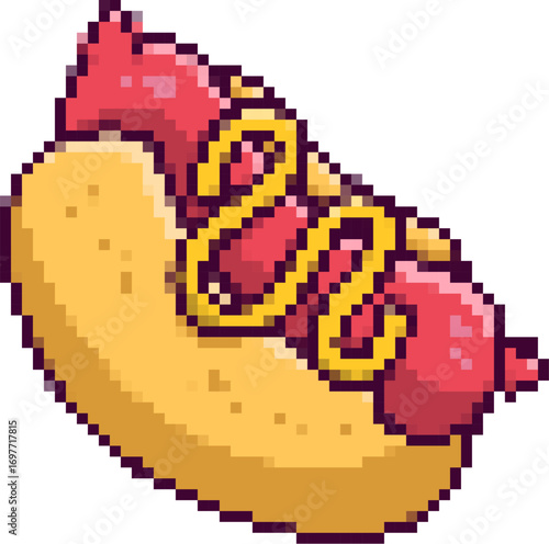 Pixel art hot dog isolated on white background. Vector illustration