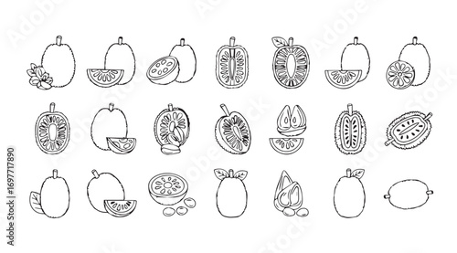 Collection of detailed hand drawn shawarma food silhouettes on white background
