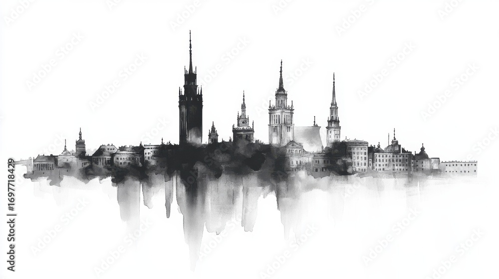 Obraz premium Monochrome cityscape with minimalist architecture in urban setting