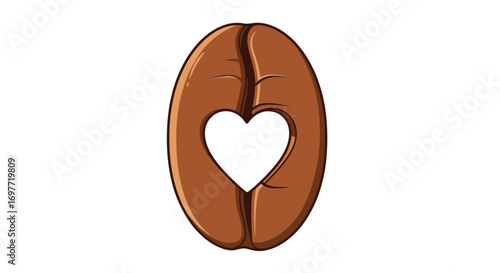 Symbolic illustration of a coffee bean with a heart cutout in the center, representing the concept of love and passion for caffeinated beverages
