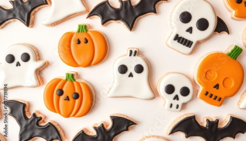Halloween themed spooky pumpkin and skull cookies collection