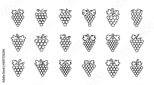 Collection of decorative grape cluster silhouettes for design elements