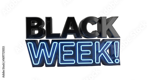 Black week neon sign glowing blue light promotional sale event high quality professional