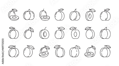 Collection of hand drawn silhouette illustrations of various fruits and vegetables