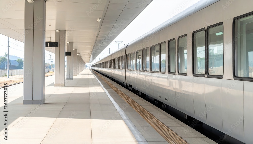 Obraz premium Light rail platform edge clean broad neutral deck subtle perspective representing urban transit surface suitable for modern minimal and editorial design