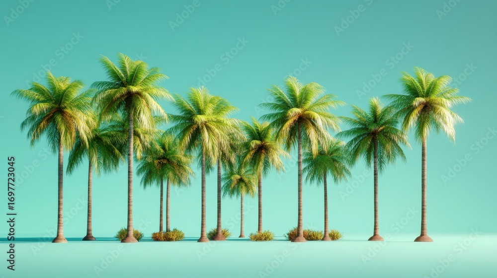 Obraz premium Ten palm trees standing in a tranquil tropical setting