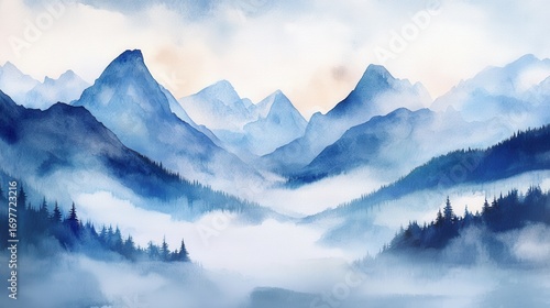 Wallpaper Mural Misty mountain range with serene trees in daytime Torontodigital.ca