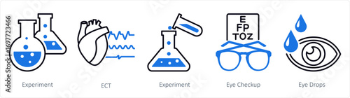A set of 5 mix icons as experiment, ect, eye checkup