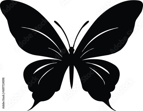 Black Butterfly Shape Vector for Breast Cancer Awareness Symbol silhouette Vector,generative ai