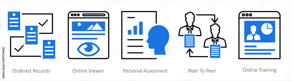 Fototapeta premium A set of 5 mix icons as ordered record, online viewer, personal assessment
