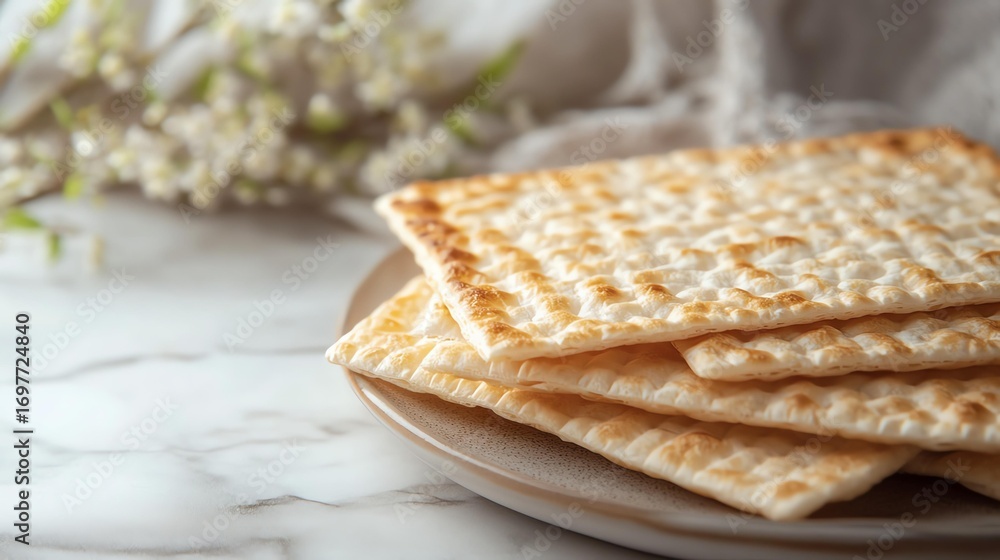 Fototapeta premium Elegant Passover Seder Plate with Symbolic Foods, Passover Seder Plate for Holiday Celebration, Traditional Passover Seder Plate Design