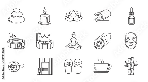 Collection of spa and wellness icons in a distinctive silhouette style