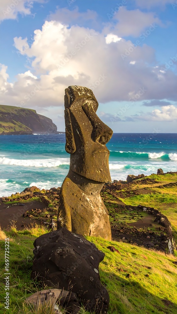 Fototapeta premium Moai statue overlooking ocean