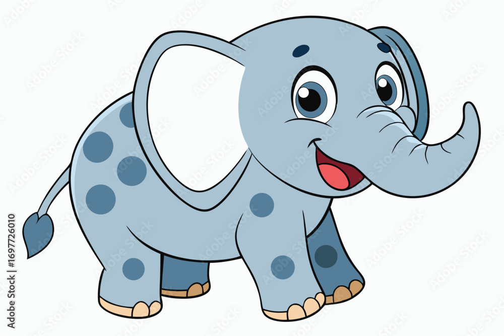 Naklejka premium Adorable Blue Elephant Cartoon Character with Spots on White Background