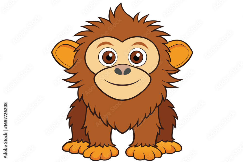 Fototapeta premium Adorable Brown Monkey on White Background, Cartoon Style