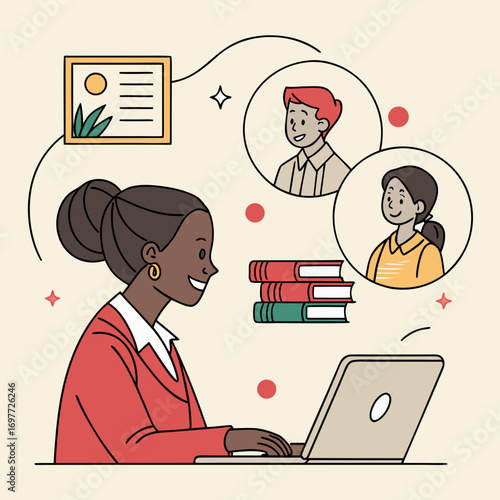 “Teacher giving online class vector design”