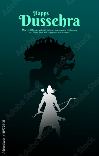 Happy Dussehra Vector Design. Lord Rama killing Ravana in Dussehra, Vijayadashami. Dussehra Poster Design, Vector Illustration.