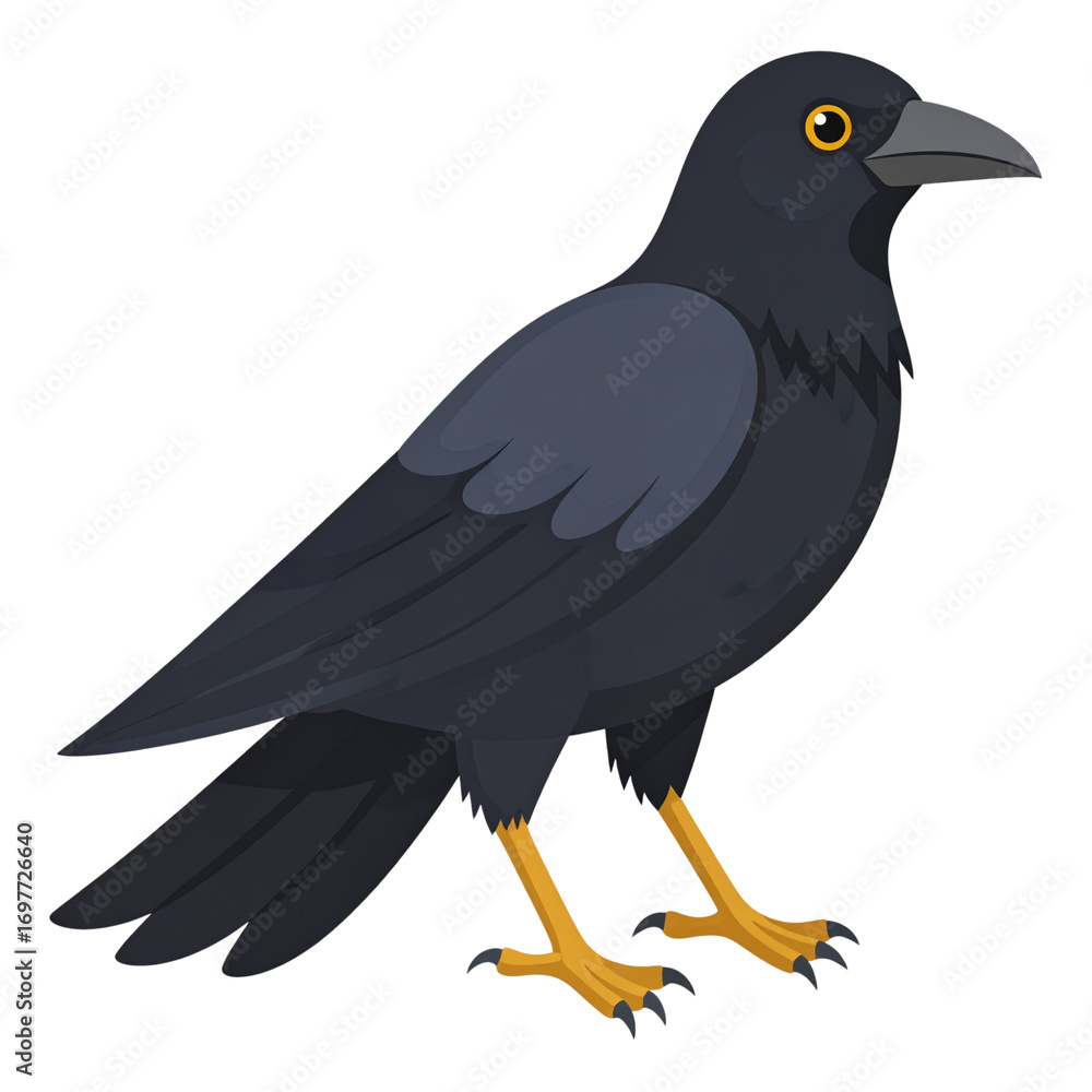 Fototapeta premium Vector illustration of a black crow with spread wings flying on a white background