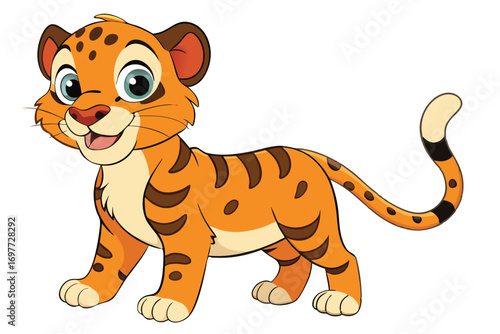 Animated Happy Tiger with Distinct Stripes on White Background