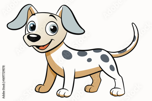 Cartoon Dalmatian Puppy Standing with Smiling Face on White Background