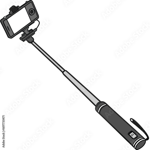 Portable smartphone holder for self-portraits, isolated on a clean white background, digital illustration
