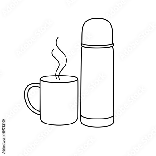 minimalist drawing of metal mug and thermos 