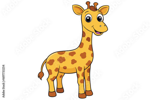 Cartoon Giraffe Illustration, Yellow Fur with Brown Spots on White Background