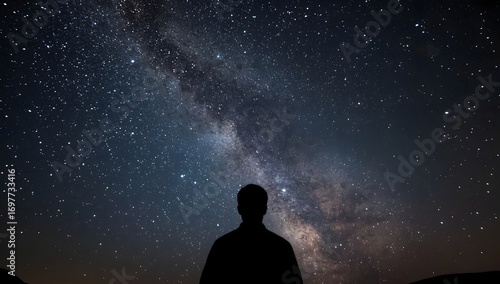 Silhouette of a person gazing at the vast star filled night sky