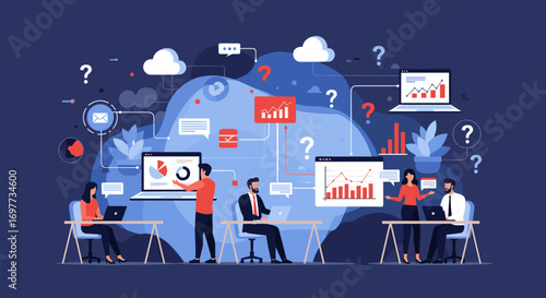 Analyzing business data and presenting financial performance metrics through team collaboration and digital tools