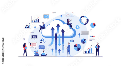 Analyzing business growth and data trends through cloud technology and digital analytics