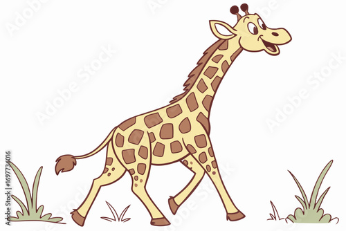 Cartoon Giraffe Walking with Spots in White Background Art Design