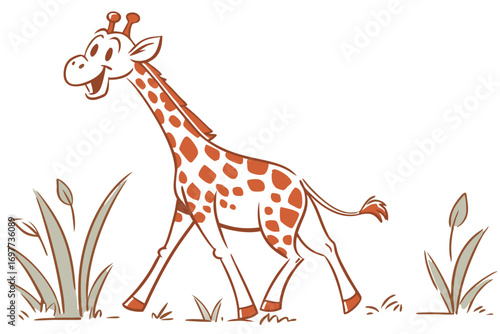 Cartoon Giraffe Walking with Spotted Pattern on White Background